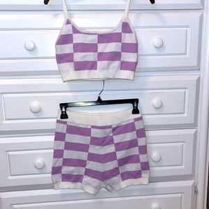 (NEW) CHECKERED LILAC/WHITE CASHMERE KNIT TWO-PEICE SET